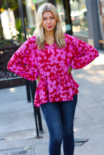 Load image into Gallery viewer, Red & Magenta Floral V Neck Woven Babydoll Top