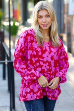 Load image into Gallery viewer, Red & Magenta Floral V Neck Woven Babydoll Top
