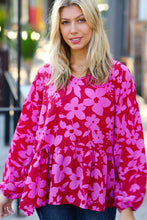 Load image into Gallery viewer, Red & Magenta Floral V Neck Woven Babydoll Top