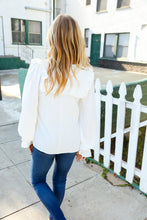 Load image into Gallery viewer, Eyes On You Ivory Ribbon Tie Bow Square Neck Ruffle Bubble Sleeve Blouse