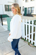 Load image into Gallery viewer, Eyes On You Ivory Ribbon Tie Bow Square Neck Ruffle Bubble Sleeve Blouse