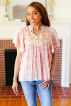 Load image into Gallery viewer, Blush Paisley Floral Yoke Tie Neck Top