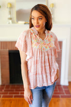 Load image into Gallery viewer, Blush Paisley Floral Yoke Tie Neck Top
