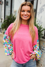 Load image into Gallery viewer, Lock Eyes Pink & Floral Bubble Sleeve French Terry Pullover