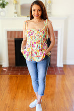 Load image into Gallery viewer, Sunny Days Yellow Floral Smocked Shoulder Tie Top