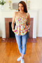 Load image into Gallery viewer, Sunny Days Yellow Floral Smocked Shoulder Tie Top