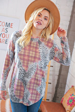 Load image into Gallery viewer, Taupe Leopard Plaid Rib Knit Round Neck Pullover