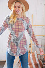 Load image into Gallery viewer, Taupe Leopard Plaid Rib Knit Round Neck Pullover