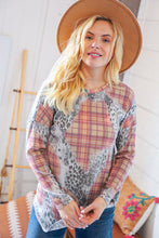 Load image into Gallery viewer, Taupe Leopard Plaid Rib Knit Round Neck Pullover