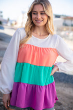 Load image into Gallery viewer, Ivory & Peach Woven Crepe Tiered Blouse