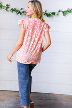 Load image into Gallery viewer, Peach Floral Print Frilled Short Sleeve Yoke Top