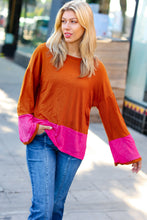 Load image into Gallery viewer, Fuchsia & Rust Color Block Hacci Top