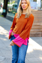 Load image into Gallery viewer, Fuchsia & Rust Color Block Hacci Top