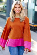 Load image into Gallery viewer, Fuchsia & Rust Color Block Hacci Top