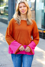 Load image into Gallery viewer, Fuchsia & Rust Color Block Hacci Top