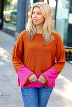 Load image into Gallery viewer, Fuchsia & Rust Color Block Hacci Top