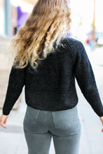 Load image into Gallery viewer, Black Mélange Round Neck Knit Sweater