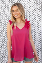 Load image into Gallery viewer, Fuchsia Frill Shoulder Sleeveless Crepe Woven Top