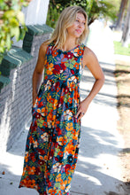 Load image into Gallery viewer, Teal & Maroon Flat Floral Fit and Flare Sleeveless Maxi Dress