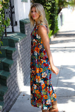 Load image into Gallery viewer, Teal & Maroon Flat Floral Fit and Flare Sleeveless Maxi Dress