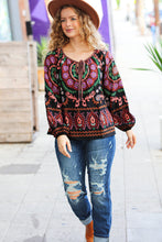 Load image into Gallery viewer, Take The Leap Black & Mauve Border Print Boho Tie Top