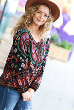 Load image into Gallery viewer, Take The Leap Black & Mauve Border Print Boho Tie Top
