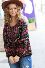 Load image into Gallery viewer, Take The Leap Black & Mauve Border Print Boho Tie Top