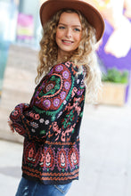 Load image into Gallery viewer, Take The Leap Black & Mauve Border Print Boho Tie Top
