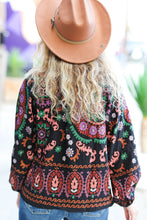 Load image into Gallery viewer, Take The Leap Black & Mauve Border Print Boho Tie Top