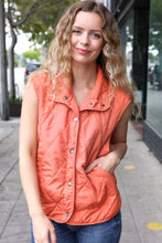 Load image into Gallery viewer, Weekend Ready Rust High Neck Snap Button Quilted Puffer Vest