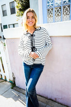 Load image into Gallery viewer, Embrace Joy Black & White Collared Stripe Ribbon Bow Tie Top