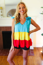 Load image into Gallery viewer, Multicolor Tiered Shoulder Tie Bow Crepe Top