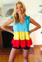 Load image into Gallery viewer, Multicolor Tiered Shoulder Tie Bow Crepe Top