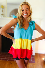 Load image into Gallery viewer, Multicolor Tiered Shoulder Tie Bow Crepe Top