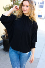 Load image into Gallery viewer, Black Smocked Three Quarter Sleeve Tie Back Top