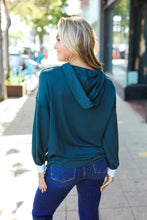 Load image into Gallery viewer, Adorable In Hunter Green Color Block Check Print Terry Hoodie