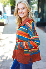 Load image into Gallery viewer, Casual Living Rust & Teal Striped Two Tone Knit Pocketed Top