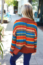 Load image into Gallery viewer, Casual Living Rust & Teal Striped Two Tone Knit Pocketed Top