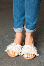 Load image into Gallery viewer, Ivory Linen Fray Beaded Faux Pearl Slide Sandal