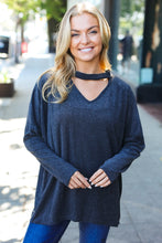 Load image into Gallery viewer, Casual Chic Solid Grey Choker Long Sleeve Hacci Pullover