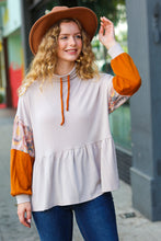 Load image into Gallery viewer, Taupe & Rust Turtleneck Babydoll Terry Top