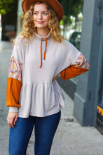 Load image into Gallery viewer, Taupe & Rust Turtleneck Babydoll Terry Top