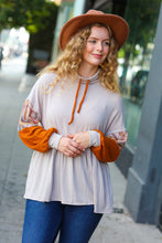 Load image into Gallery viewer, Taupe & Rust Turtleneck Babydoll Terry Top