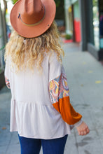 Load image into Gallery viewer, Taupe & Rust Turtleneck Babydoll Terry Top