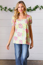 Load image into Gallery viewer, Canary/Mint Floral Square Neck Bubble Sleeve Top