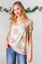 Load image into Gallery viewer, Canary/Mint Floral Square Neck Bubble Sleeve Top