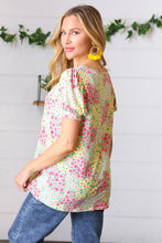 Load image into Gallery viewer, Canary/Mint Floral Square Neck Bubble Sleeve Top