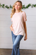 Load image into Gallery viewer, Peach Eyelet Puff Sleeve French Terry Top