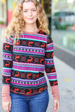 Load image into Gallery viewer, Christmas Ready Black & Fuchsia Reindeer Print Thermal Top
