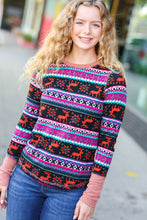 Load image into Gallery viewer, Christmas Ready Black & Fuchsia Reindeer Print Thermal Top